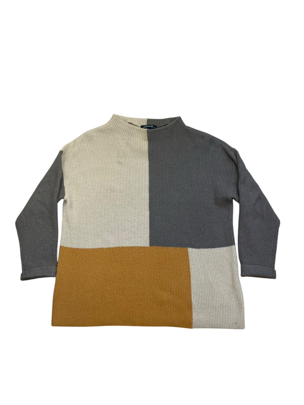 Vintage Charlie B. ColorBlock Sweater LG Mustard Contemporary Soft Cozy